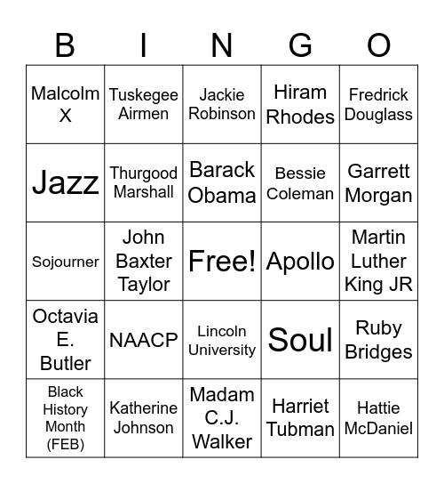 Black History Month Bingo Card