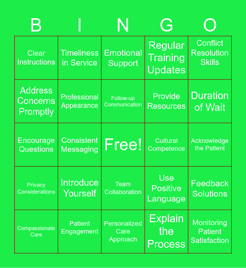 AIDET Bingo Card