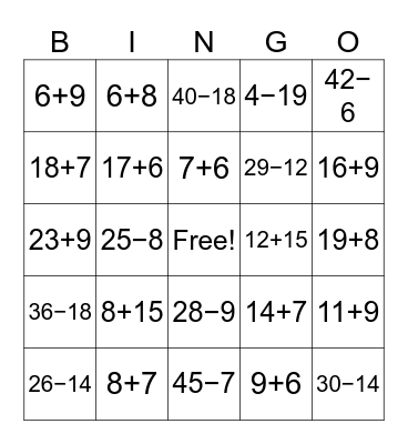 Valentine Math Bingo Card