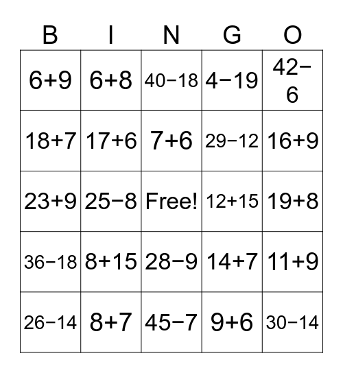 Valentine Math Bingo Card