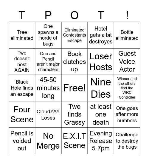 TPOT 21 Bingo Card