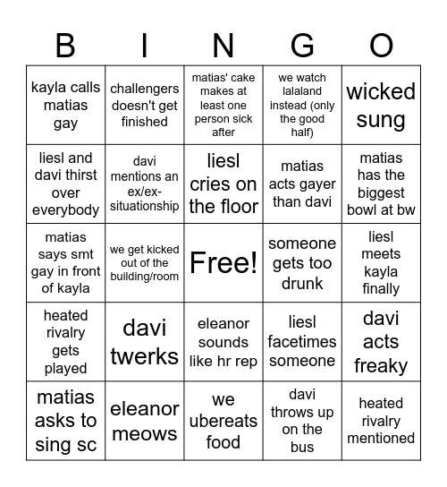 DAVIS BDAY BINGO Card