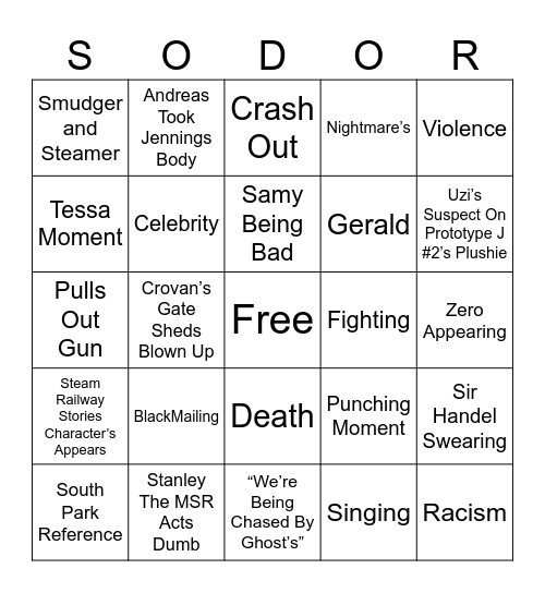 The 10 Legend Character’s of The NWR Bingo Card