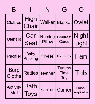 Baby Girl Coming Soon Bingo Card