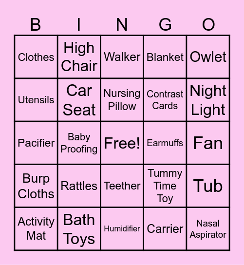Baby Girl Coming Soon Bingo Card