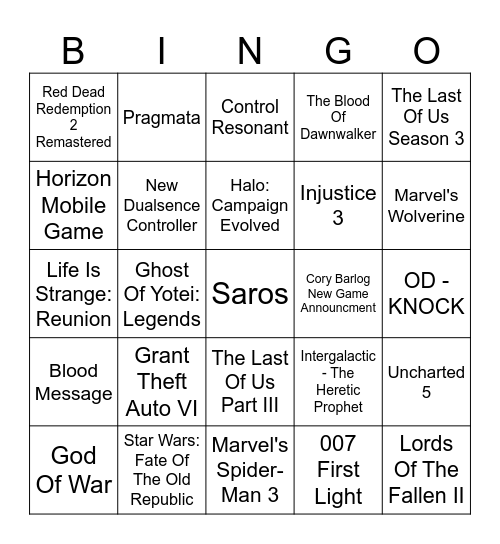 Untitled Bingo Card
