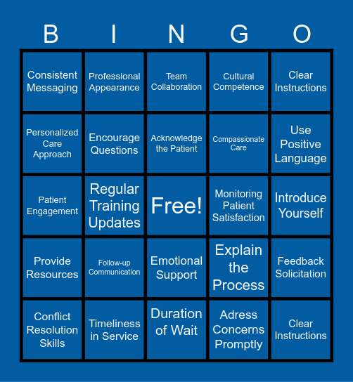 AIDET Bingo Card