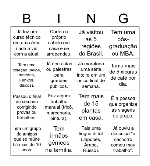 BINGO HUMANO Bingo Card