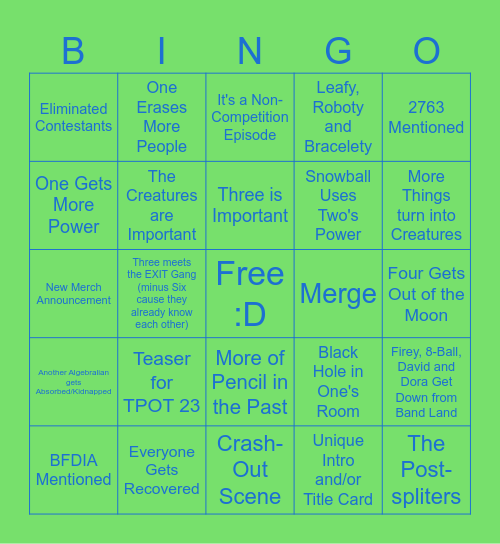 BFDI:TPOT 22 Bingo Card