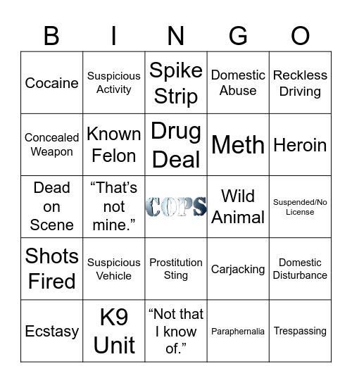 COPS Bingo Card