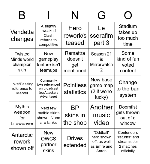 OW Spotlight Bingo Card