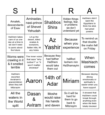 Parsha of the Week Bingo Card