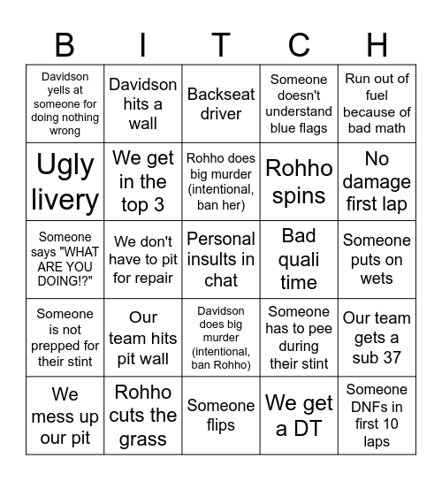 Interlagos Bingo Card