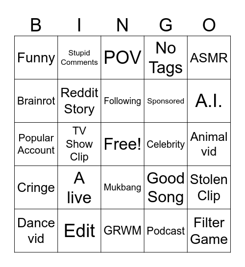 TikTok Bingo Card