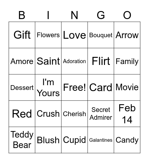 Valentines Day Bingo Card