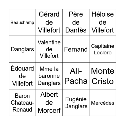 Monte-Cristo Bingo Card