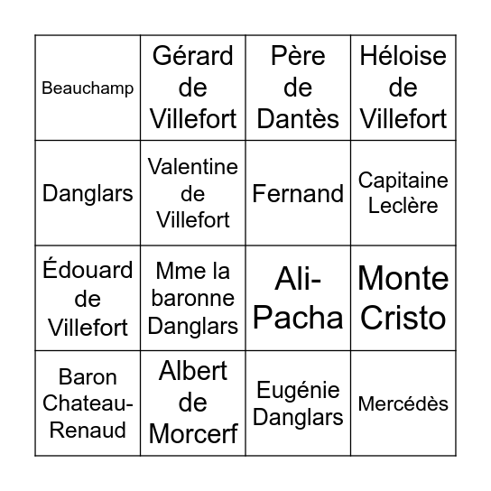 Monte-Cristo Bingo Card