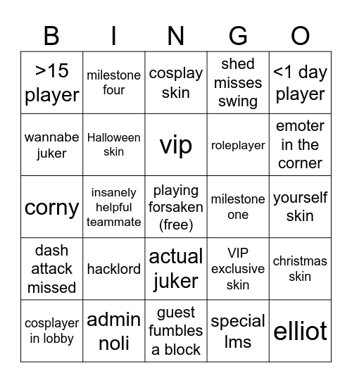 forsaken bingo card Bingo Card
