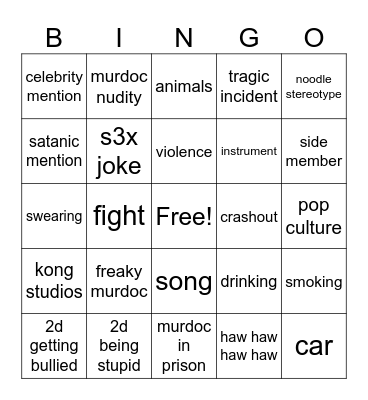 gorillaz Bingo Card