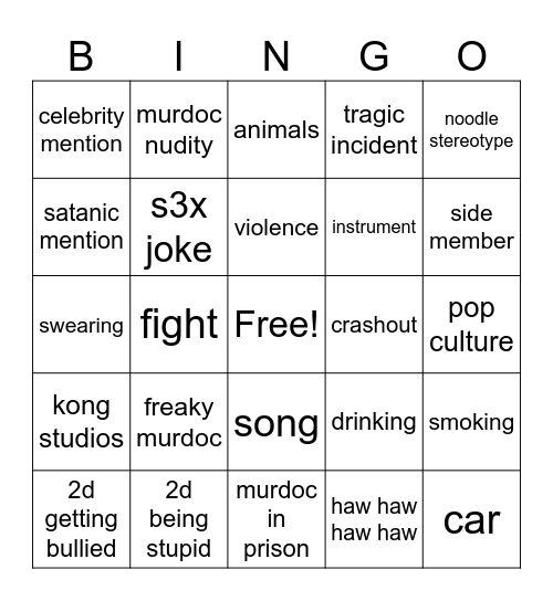 gorillaz Bingo Card