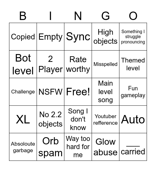 GD recent tab Bingo Card