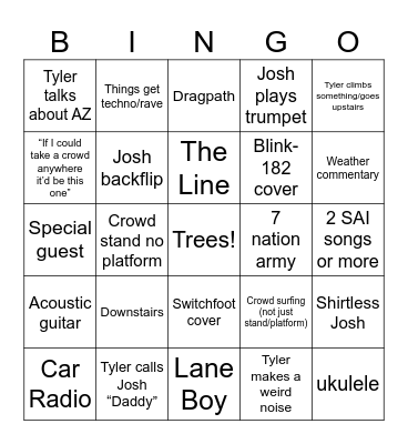 TØP Innings Fest Bingo Card