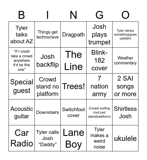 TØP Innings Fest Bingo Card