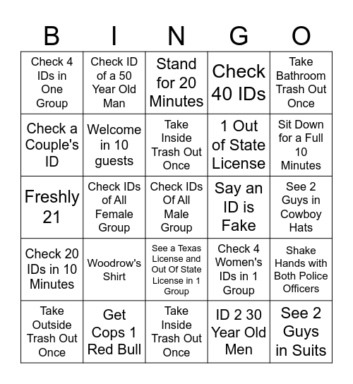 Bar BINGO! Bingo Card