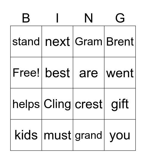 41c UFLI Story Words Bingo Card