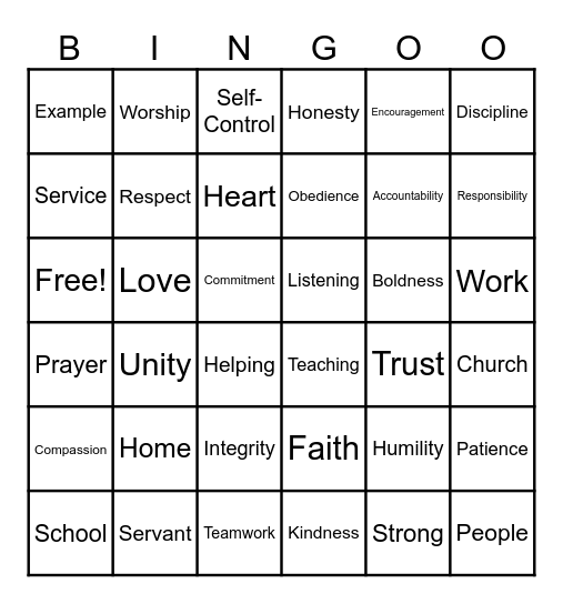 Vibe Youth Bingo Card