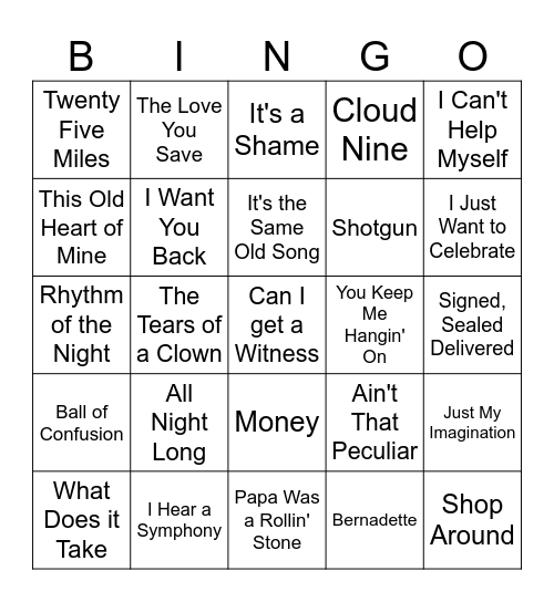 Motown 2 Bingo Card