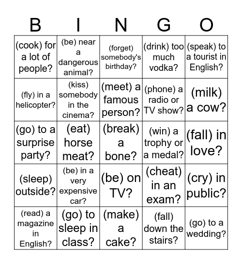 Have you ever.......? Bingo Card