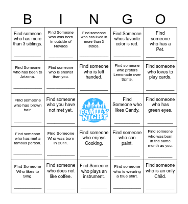 Get to know your Neighbor! Bingo Card