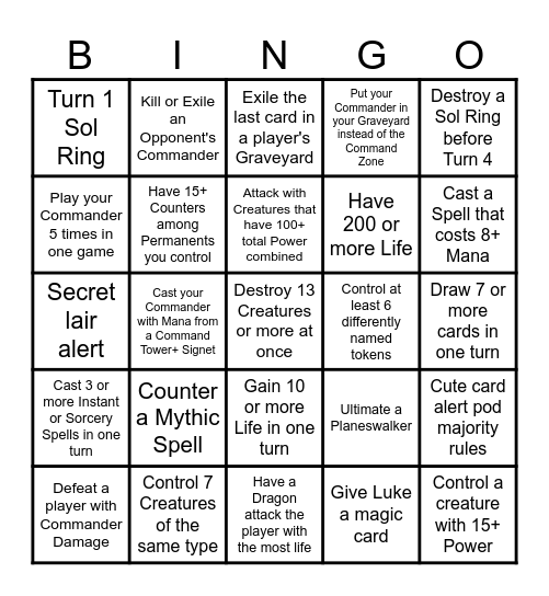Commander Bingo Card