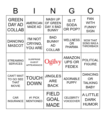 OGILVY SUPER BOWL BINGO Card