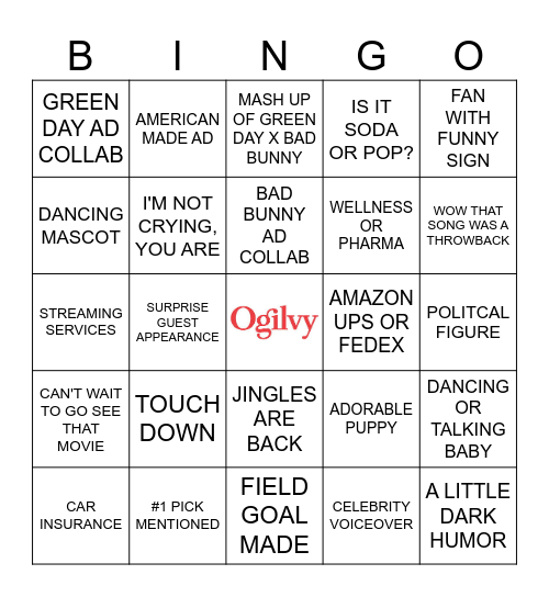 OGILVY SUPER BOWL BINGO Card