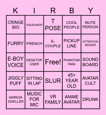 VRC BINGO KIRB Bingo Card