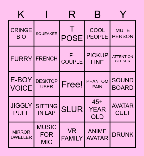 VRC BINGO KIRB Bingo Card