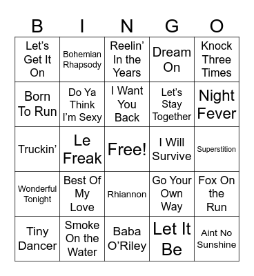 70's Hits Bingo Card