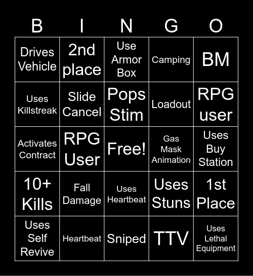 COD Warzone Bingo Card