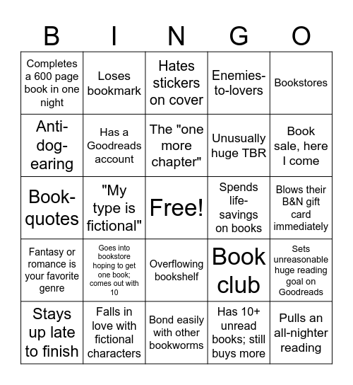 Bookworm Bingo Card