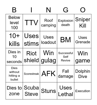 Warzone 2 Bingo Card