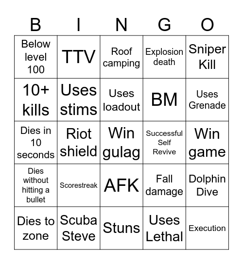 Warzone 2 Bingo Card