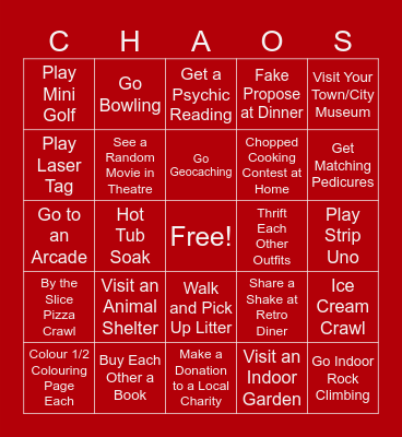 Chaotic Valentines Bingo Card