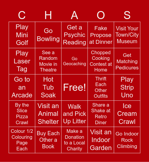 Chaotic Valentines Bingo Card