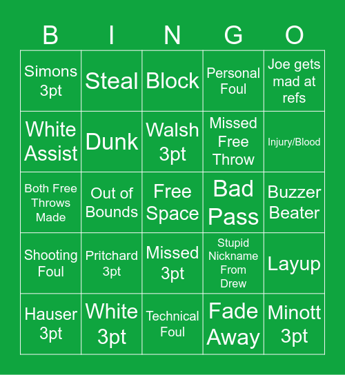Celtics Bingo Card