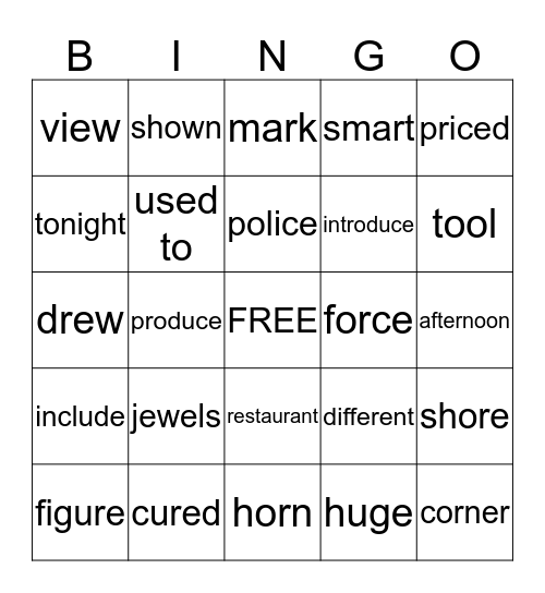 Week 14 Spelling Bingo Card