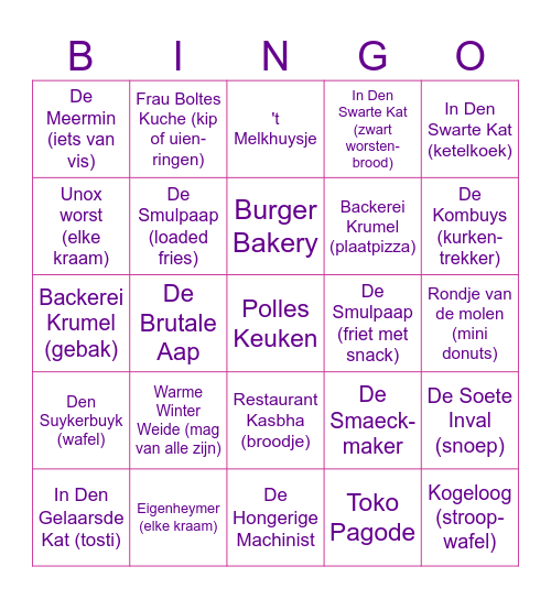Efteling Bingo Card