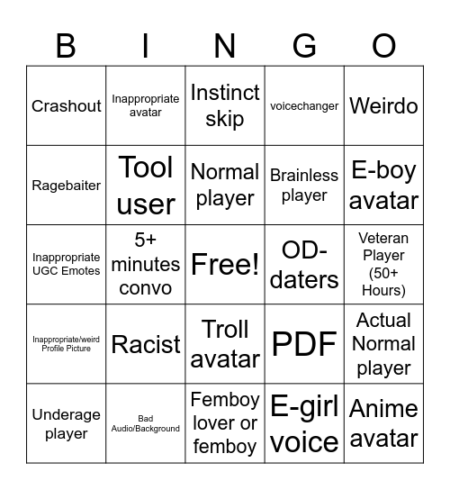 [ Roblox Neighbors Bingo ] Bingo Card