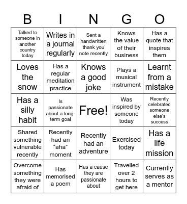 Social Bingo Card